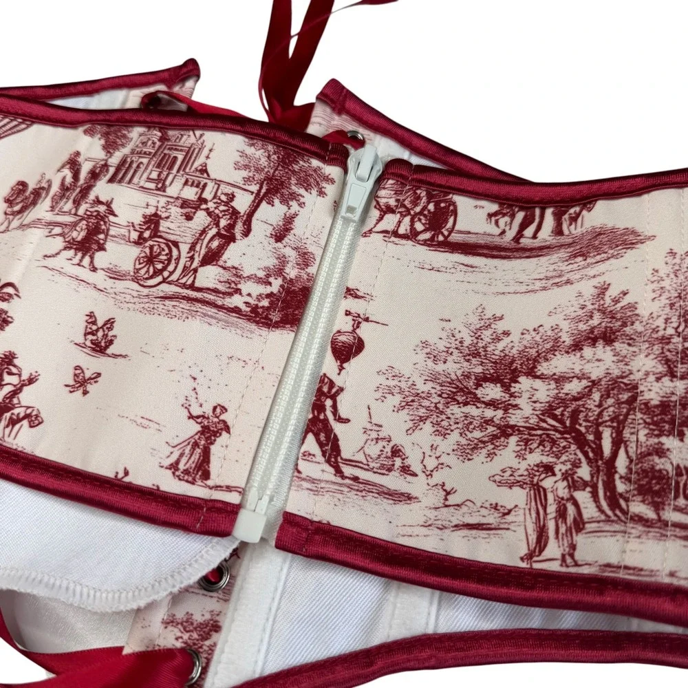 SCARLET DARKNESS Corset Belt Red Toile Lace Up Renaissance Women's Size 10 Ren